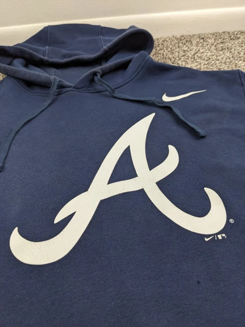 Atlanta Braves Hoodie Sweatshirt Nike Big Logo Navy Blue Mens XL